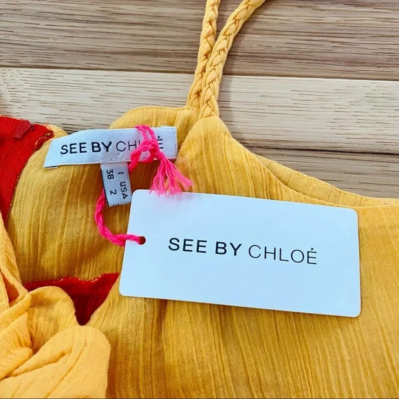 See By Chloe Ruffled Bow Braided Strap Colorblock Tank NWT - Picture 6 of 12